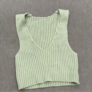Sleeveless Ribbed Knit Top - Green